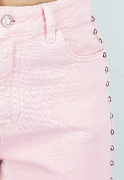 NEW110326 Roze Wide Leg Jeans met Studs