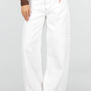 NEW110326 Witte Baggy Jeans met Bruine Stiksels