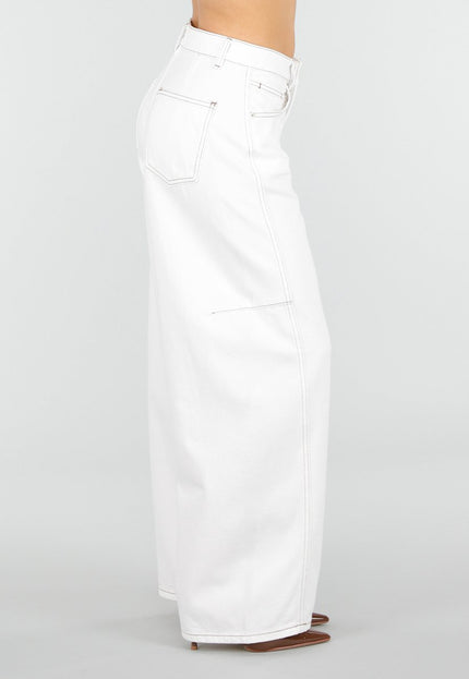 NEW110326 Witte Baggy Jeans met Bruine Stiksels