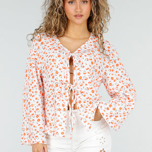 NEW110326 Witte Blouse met Bloemen en Strik