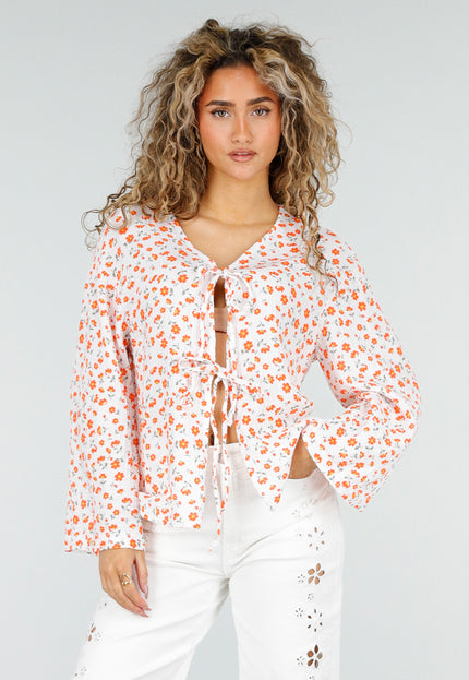 NEW110326 Witte Blouse met Bloemen en Strik