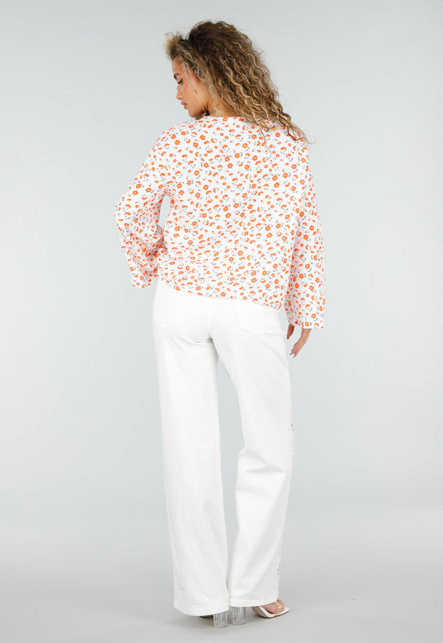 NEW110326 Witte Blouse met Bloemen en Strik