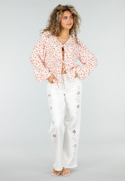 NEW110326 Witte Blouse met Bloemen en Strik