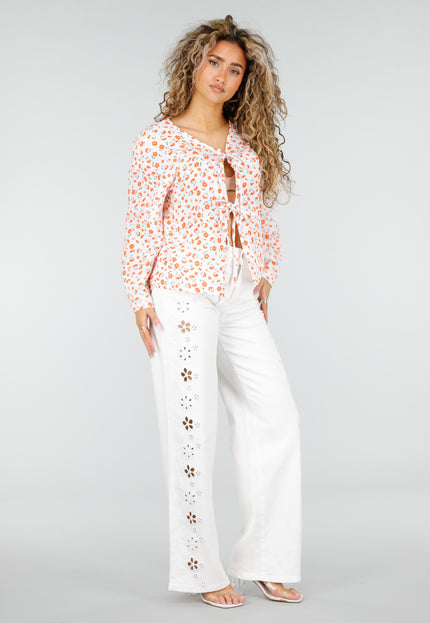 NEW110326 Witte Blouse met Bloemen en Strik
