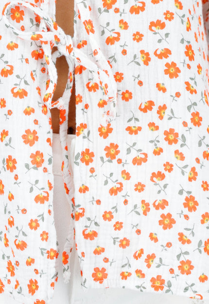 NEW110326 Witte Blouse met Bloemen en Strik