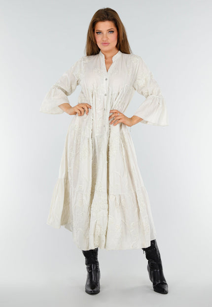 NEW110625 Beige Maxi-Jurk met Borduursels