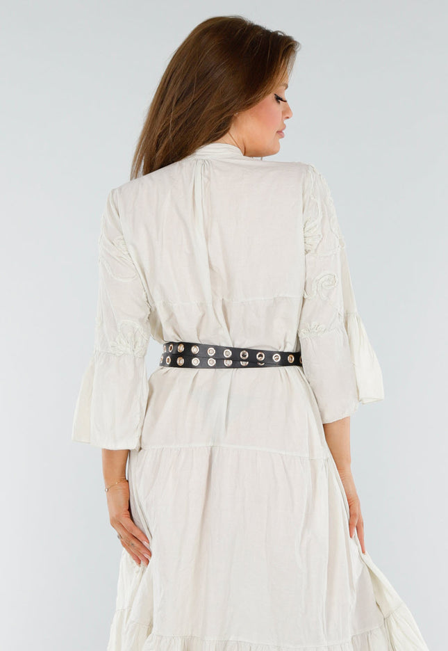 NEW110625 Beige Maxi-Jurk met Borduursels