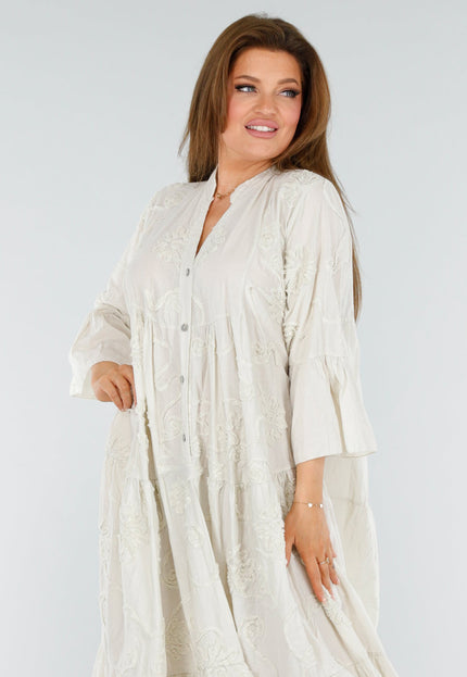 NEW110625 Beige Maxi-Jurk met Borduursels