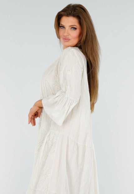 NEW110625 Beige Maxi-Jurk met Borduursels