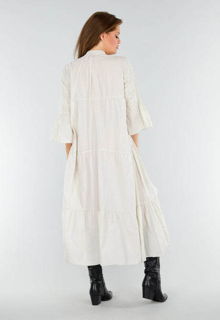 NEW110625 Beige Maxi-Jurk met Borduursels