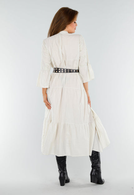 NEW110625 Beige Maxi-Jurk met Borduursels