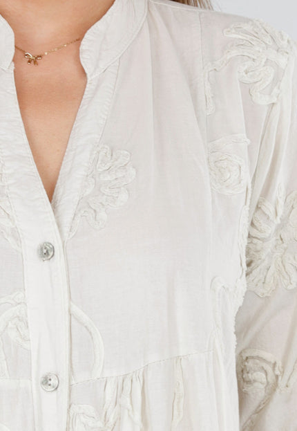 NEW110625 Beige Maxi-Jurk met Borduursels