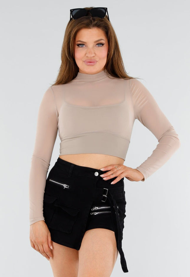NEW110625 Beige Mesh Sporttop met BH