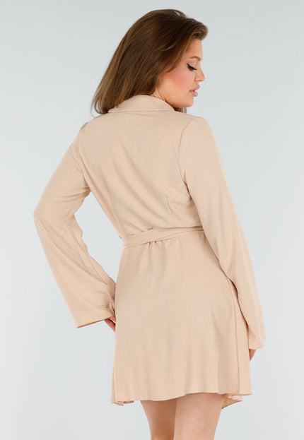 OP=OP.42.NL Beige Wikkeljurk Met Linnenlook