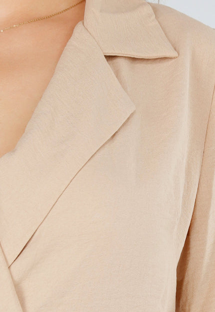 OP=OP.42.NL Beige Wikkeljurk Met Linnenlook