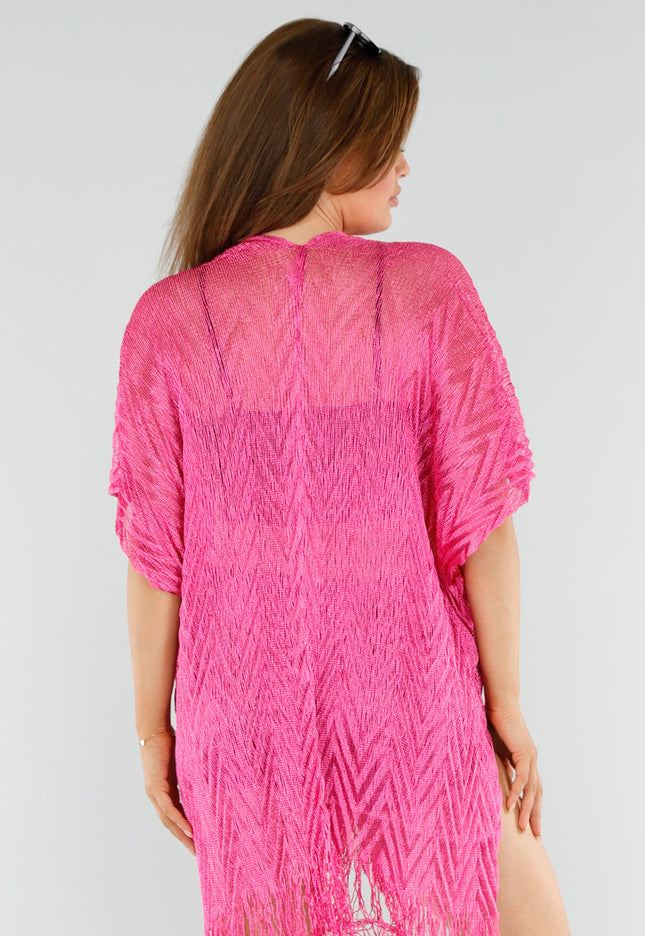 NEW110625 Fuchsia Cover-Up met Fringes