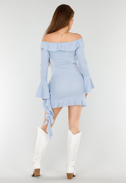 NEW110625 Lichtblauwe Jurk met Ruches