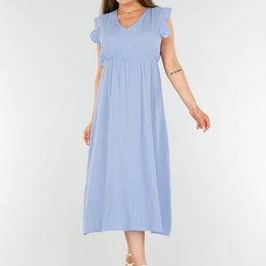 NEW110625 Lichtblauwe Midi Jurk