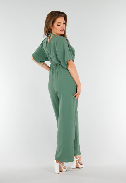 NEW110625 Mosgroene Jumpsuit met V-Hals