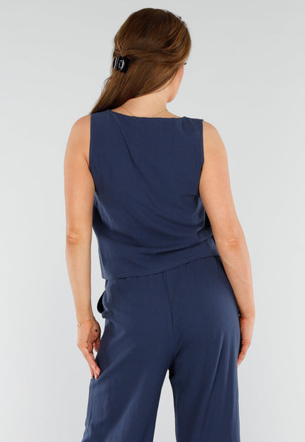 NEW110625 Navy Linnenlook Set Met Strikdetails