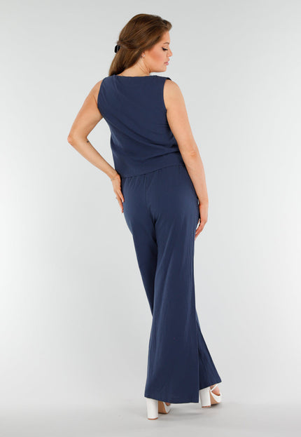 NEW110625 Navy Linnenlook Set Met Strikdetails