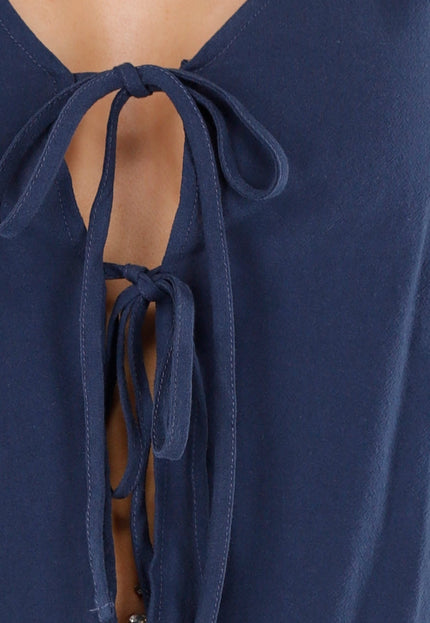 NEW110625 Navy Linnenlook Set Met Strikdetails