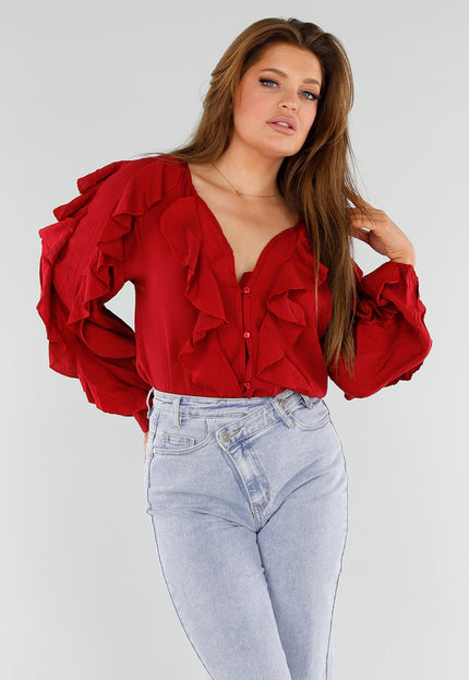 NEW110625 Rode Blouse met Ruches
