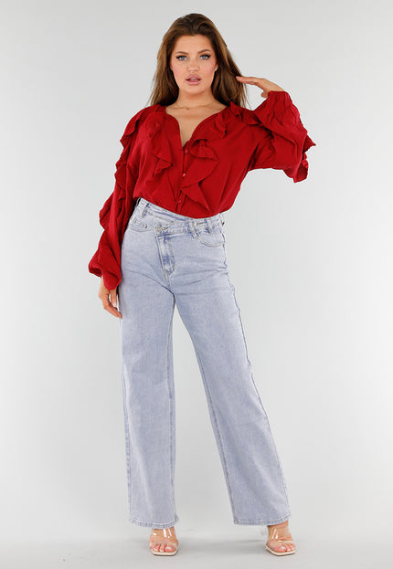 NEW110625 Rode Blouse met Ruches