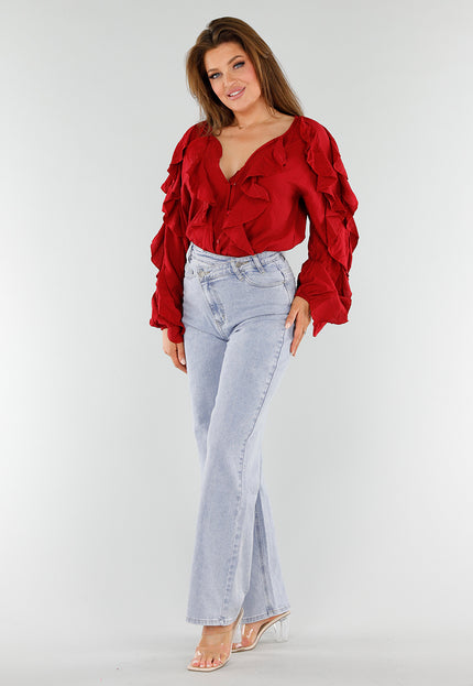 NEW110625 Rode Blouse met Ruches