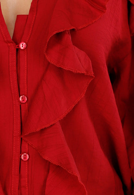 NEW110625 Rode Blouse met Ruches