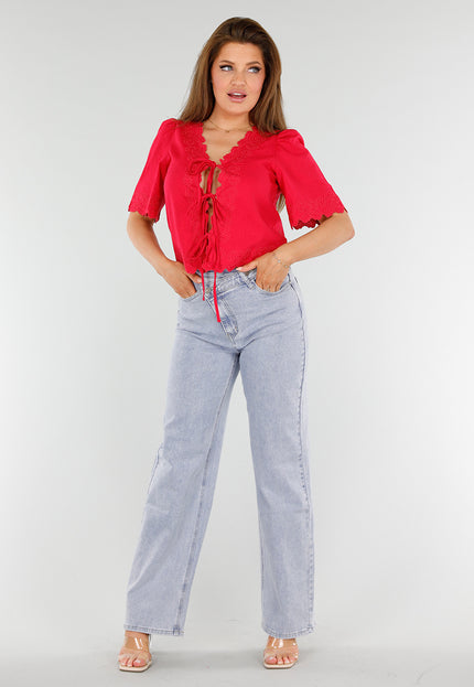 NEW110625 Rode Top met Striksluiting