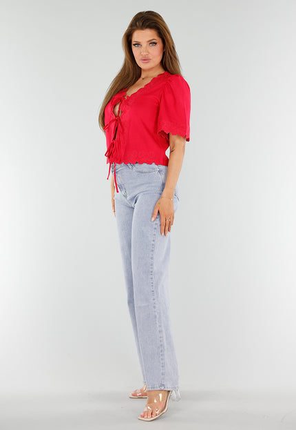 NEW110625 Rode Top met Striksluiting