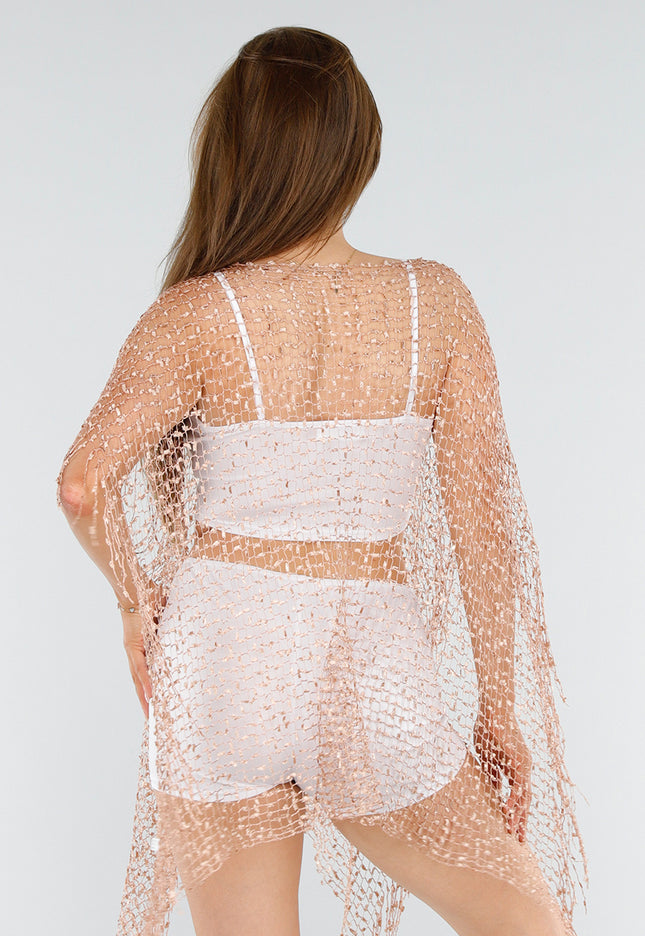 NEW110625 Rosé Gouden Fishnet Cover-Up