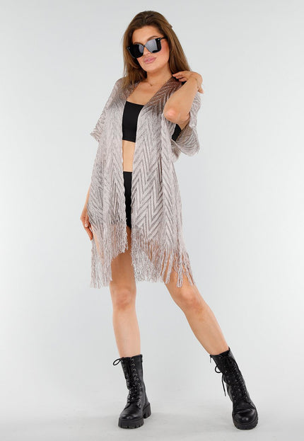 NEW110625 Taupe Cover-Up met Franjes