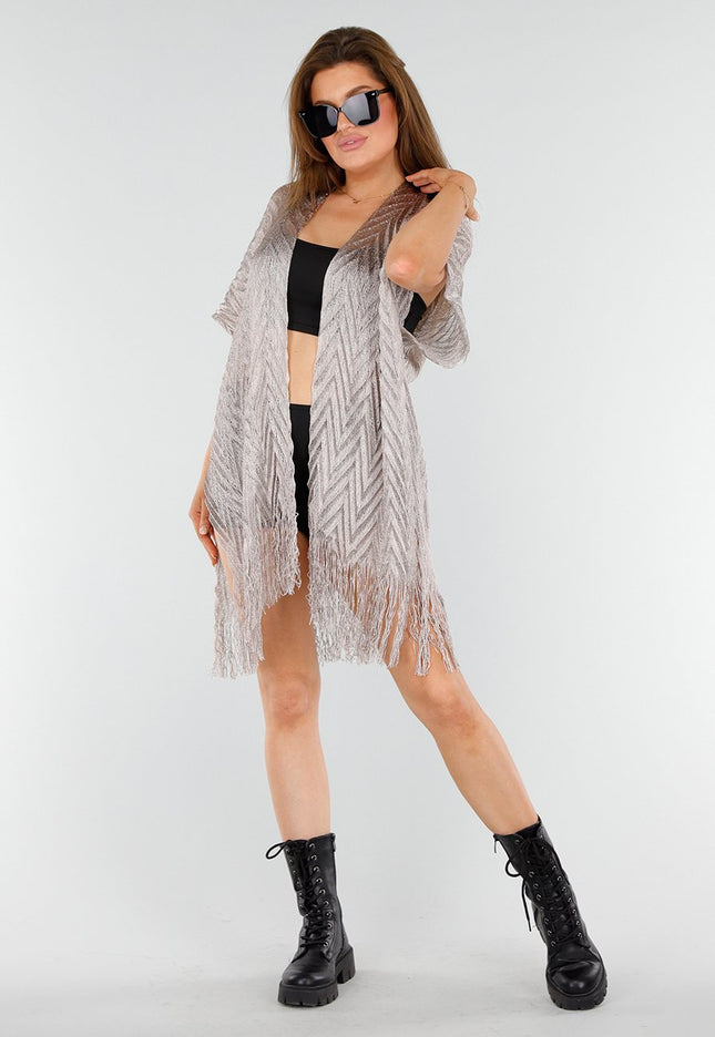 NEW110625 Taupe Cover-Up met Franjes