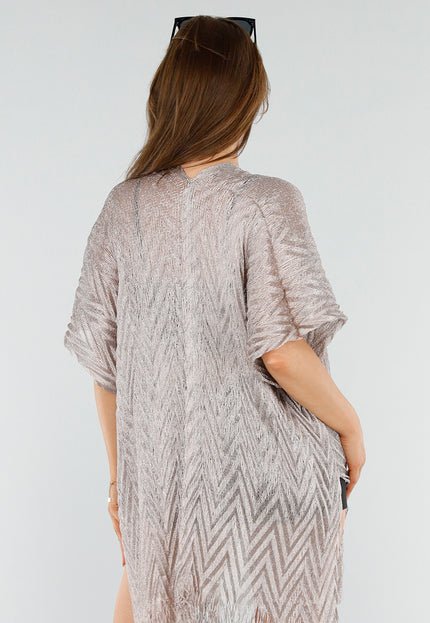 NEW110625 Taupe Cover-Up met Franjes