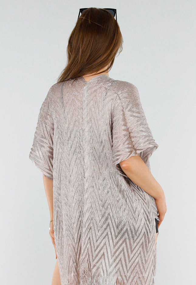 NEW110625 Taupe Cover-Up met Franjes