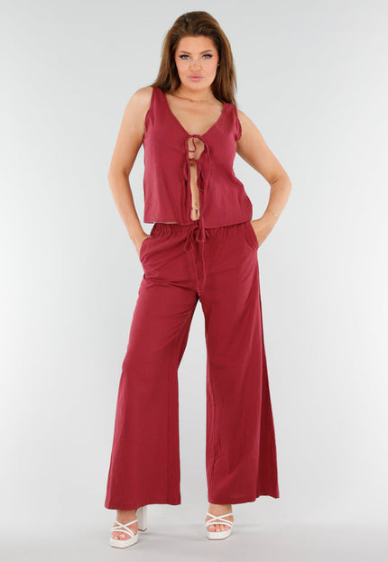 NEW110625 Wijnrode Linnenlook 2-Piece met Strik