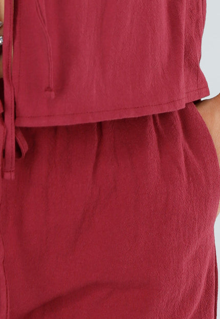 NEW110625 Wijnrode Linnenlook 2-Piece met Strik