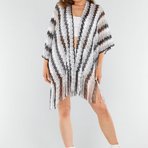 NEW110625 Wit-Zwarte Cover-Up met Franjes