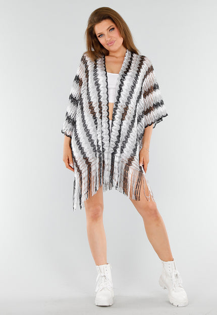 NEW110625 Wit-Zwarte Cover-Up met Franjes