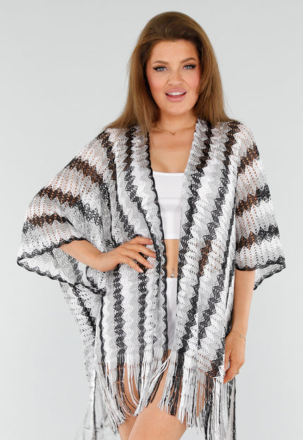 NEW110625 Wit-Zwarte Cover-Up met Franjes