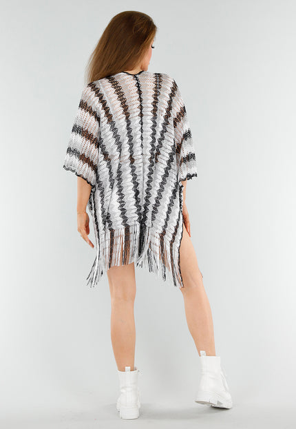 NEW110625 Wit-Zwarte Cover-Up met Franjes