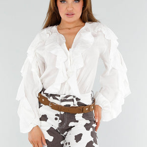 NEW110625 Witte Blouse met Ruches