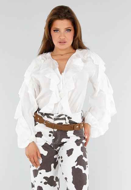 NEW110625 Witte Blouse met Ruches