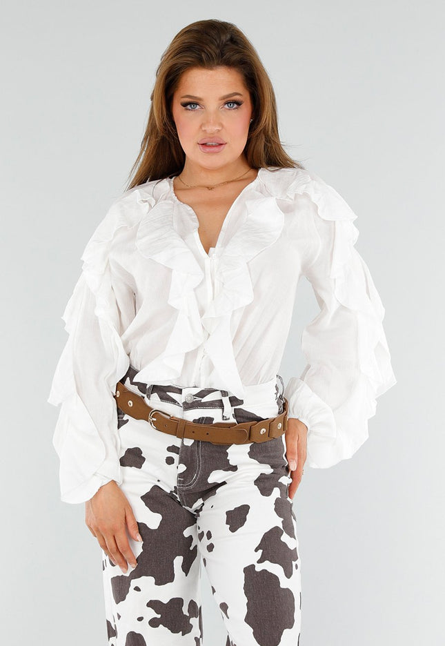 NEW110625 Witte Blouse met Ruches
