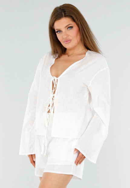 NEW110625 Witte Katoenen 2-Piece Met Strik