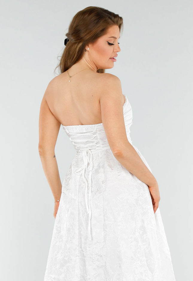 NEW110625 Witte Strapless Midi Jurk