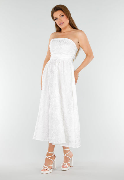 NEW110625 Witte Strapless Midi Jurk