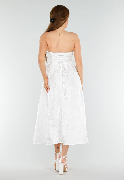 NEW110625 Witte Strapless Midi Jurk